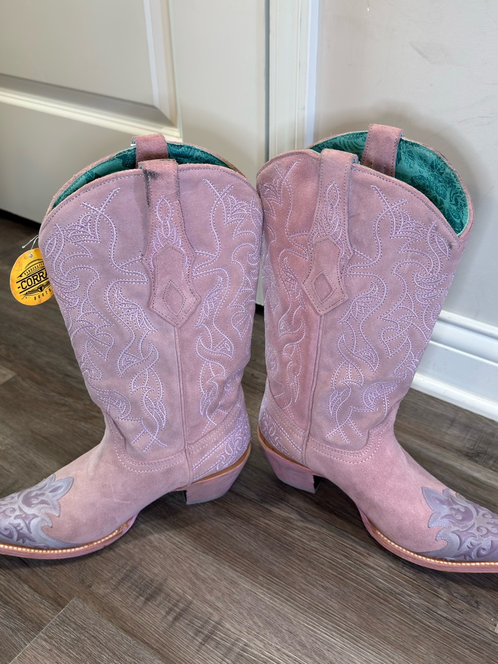 Corral Boots Embroidered Western Snip Toe Pink Purple Suede Cowboy Boots C4126 - Picture 4 of 11